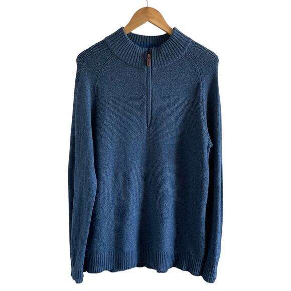 SmartWool Men’s 1/4 Zip Sweater Textured Mock Neck Pullover Blue Med - Picture 1 of 9